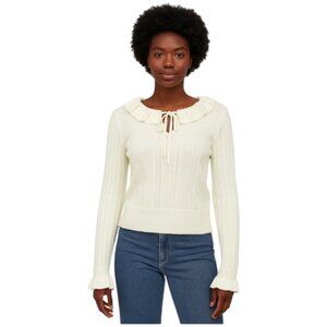 H&M Divided Medium Cream Ruffle Neck Tie Detail Sweater NEW WITH TAGS